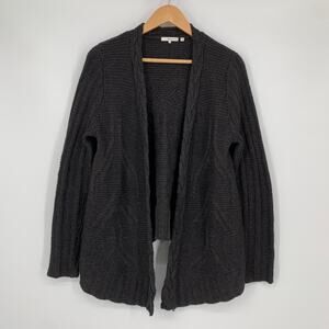 360 Sweater Open Front Braided Cable Knit Merino Wool Cardigan Sweater, Gray, M